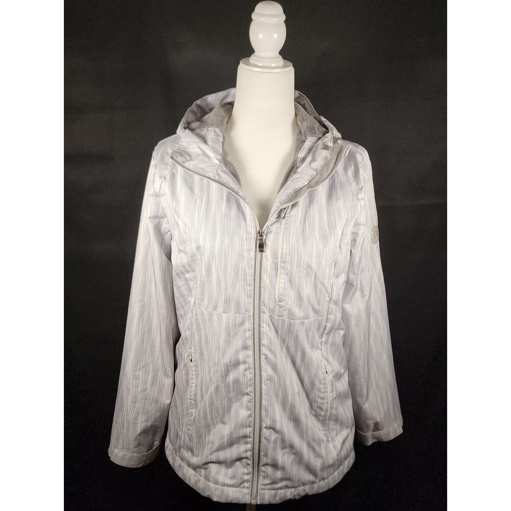 ZeroXposur polyester hooded windbreaker jacket, Gray/White, Size S